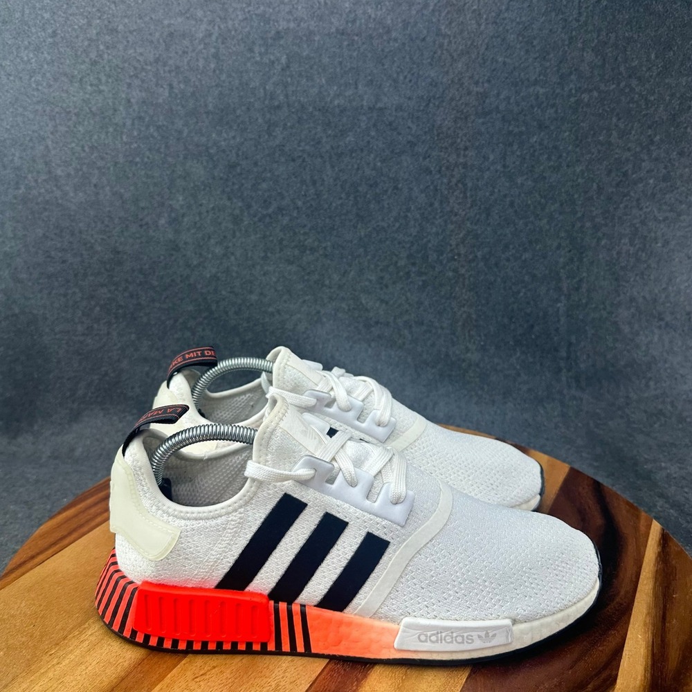 Adidas NMD R1 "Glitch" Mens Sz 10 White Solar Red Striped Boost Sneakers FV3648